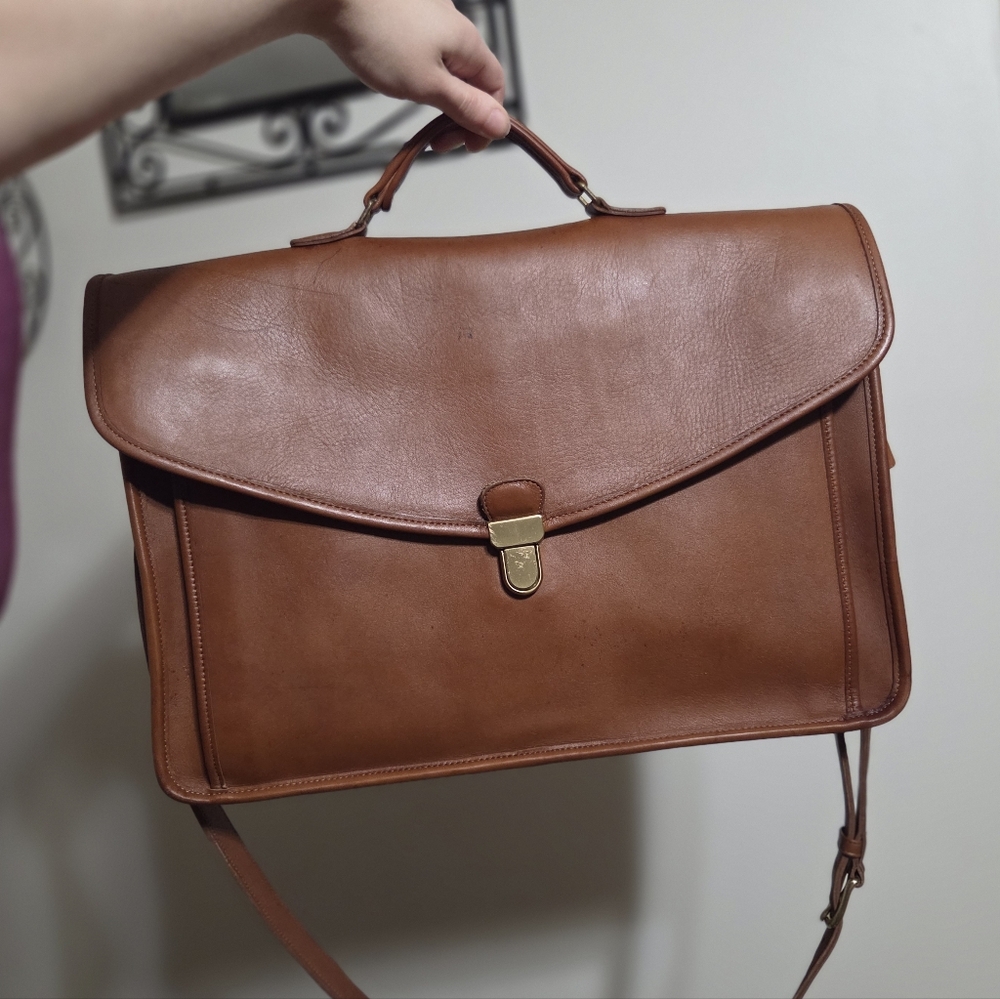 Vintage Coach Leather British Tan Morgan Briefcase Crossbody - Picture 2 of 16